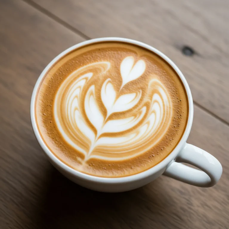 Foto de un latte preparado con su respectivo latte art